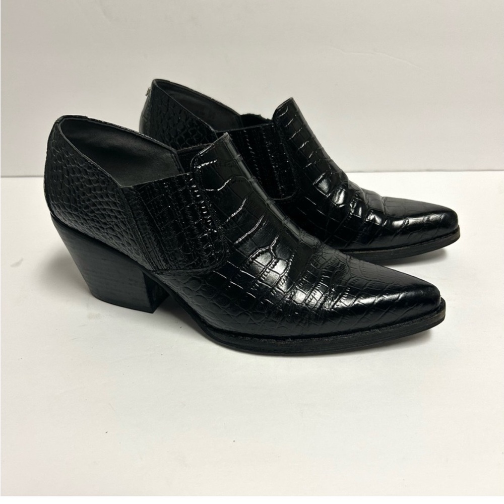 Sam Edelman Black Croc-Embossed Ankle Booties